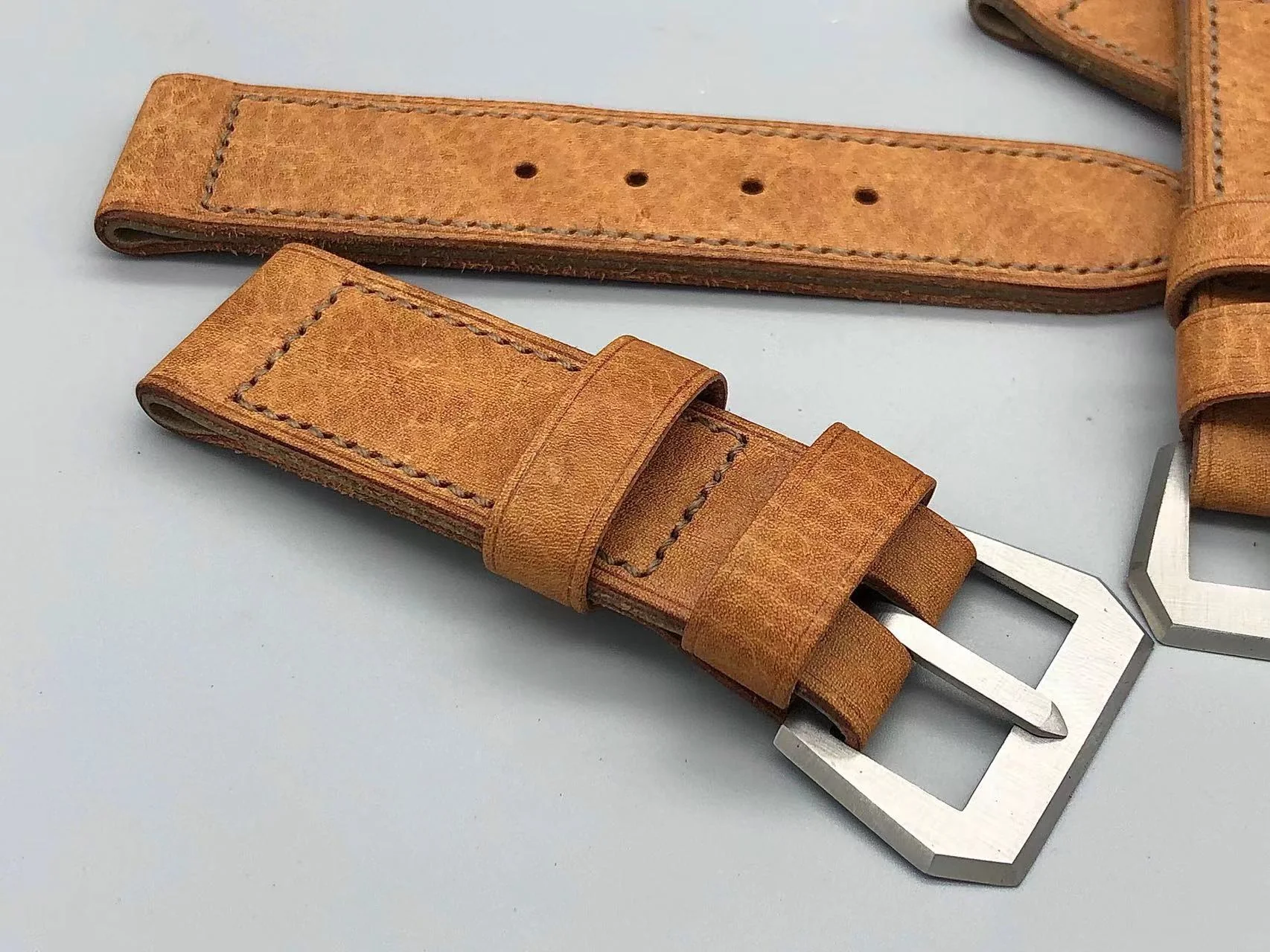 Vintage Panerai Leather Strap with Sewn In Buckle - Image 2